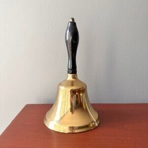 Brass School Town Crier Large Hand Bell with Black Wood Handle
